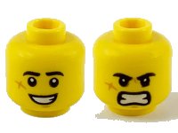 LEGO onderdeel Minifigure, Head Dual Sided Black Eyebrows, Cheek Scar, Large Smile with Teeth / Angry Pattern - Hollow Stud 3626pb2574