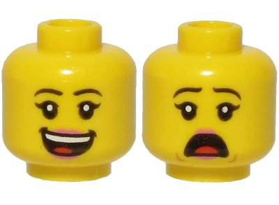 LEGO onderdeel Minifigure, Head Dual Sided Female Black Eyebrows, Pink Lips, Smile with Teeth and Tongue / Scared Pattern - Hollow Stud (3626pb2582)