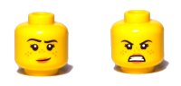 LEGO part Minifigure, Head Dual Sided Female, Freckles, Pink Lips, Raised Right Eyebrow, Smile / Angry Pattern - Hollow Stud 3626pb2592