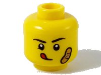 LEGO part Minifigure, Head Black Eyebrows, Red Tongue Sticking Out, Medium Nougat Bandage on Left Cheek Pattern - Hollow Stud 3626pb2603