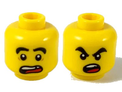 LEGO onderdeel Minifigure, Head Dual Sided Black Thick Eyebrows, Chipped Tooth, Scared / Angry Pattern - Hollow Stud (3626pb2613)