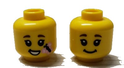 LEGO onderdeel Minifigure, Head Dual Sided Child, Black Eyebrows, Grin / Open Mouth Smile with Butterfly Pattern - Hollow Stud (BAM) (3626pb2614)