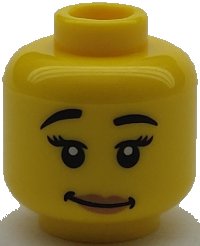LEGO part Minifigure, Head Female Black Eyebrows Raised, Eyelashes, Medium Nougat Lips, Lopsided Grin with Dimples Pattern - Hollow Stud 3626pb2664