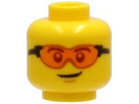 LEGO part Minifigure, Head Safety Glasses with Orange Lenses and Black Frames, Chin Dimple, Lopsided Grin Pattern - Hollow Stud 3626pb2724