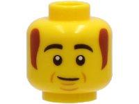 LEGO onderdeel Minifigure, Head Black Thick Eyebrows, Reddish Brown Sideburns, Cheek Lines, Chin Dimple, Lopsided Grin Pattern - Hollow Stud 3626pb2733