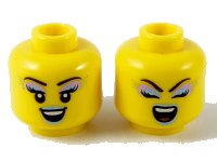 LEGO onderdeel Minifigure, Head Dual Sided Female, Metallic Light Blue and Purple Eye Shadow and Lips, Open Smile / Singing Eyes Closed Open Mouth Pattern - Hollow Stud 3626pb2739