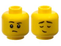 LEGO onderdeel Minifigure, Head Dual Sided Child Black Eyebrows, Right Raised, Small Frown / Eyes Closed, Small Lopsided Grin Pattern - Hollow Stud 3626pb2742