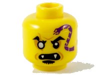 LEGO part Minifigure, Head Dark Purple Snake Tattoo, Gold Right Eye, Open Mouth with Fangs, Black Soul Patch Pattern - Hollow Stud 3626pb2749
