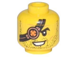 LEGO onderdeel Minifigure, Head Beard Stubble Black Eye Patch with Copper and Orange Eyepiece Pattern - Hollow Stud (3626pb2756)