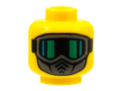 LEGO onderdeel Minifigure, Head Dark Bluish Gray Mask, Green Glare Lines on Black Goggles Pattern - Hollow Stud (3626pb2888)