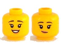 LEGO part Minifigure, Head Dual Sided Female Black Eyebrows, Eyelashes, Nougat Lips, Open Mouth Smile with Teeth / Lopsided Grin Pattern - Hollow Stud 3626pb2932
