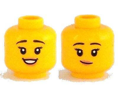 LEGO onderdeel Minifigure, Head Dual Sided Female Black Eyebrows, Eyelashes, Nougat Lips, Open Mouth Smile with Teeth / Lopsided Grin Pattern - Hollow Stud (3626pb2932)