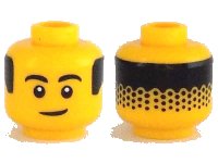 LEGO part Minifigure, Head Black Eyebrows, Eyes with White Pupils, Hair on Back Pattern - Hollow Stud 3626pb2934