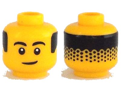 LEGO onderdeel Minifigure, Head Black Eyebrows, Eyes with White Pupils, Hair on Back Pattern - Hollow Stud (3626pb2934)