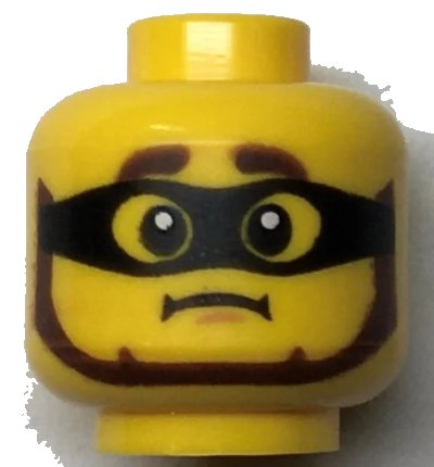 LEGO onderdeel Minifigure, Head Reddish Brown Thick Eyebrows and Beard, Black Mask, Worried Frown Pattern - Hollow Stud (3626pb2975)