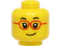 LEGO onderdeel Minifigure, Head Child Black Eyebrows, Single Eyelashes, Glasses with Red Frames, Lopsided Grin Pattern - Hollow Stud 3626pb2978