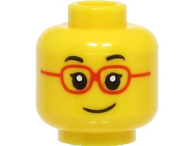 LEGO onderdeel Minifigure, Head Child Black Eyebrows, Single Eyelashes, Glasses with Red Frames, Lopsided Grin Pattern - Hollow Stud (3626pb2978)