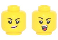 LEGO part Minifigure, Head Dual Sided Female, Black Eyebrows, Bright Pink Lips, Smirk / Open Smile with Teeth and Red Tongue Pattern - Hollow Stud 3626pb2985