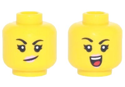 LEGO onderdeel Minifigure, Head Dual Sided Female, Black Eyebrows, Bright Pink Lips, Smirk / Open Smile with Teeth and Red Tongue Pattern - Hollow Stud (3626pb2985)