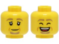 LEGO part Minifigure, Head Dual Sided Dark Tan Eyebrows and Goatee, Nougat Cheek Lines, Neutral / Laughing with Open Mouth and Closed Eyes Pattern - Hollow Stud 3626pb3002
