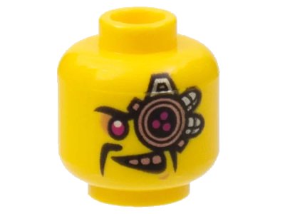 LEGO onderdeel Minifigure, Head Alien with Cyborg Eyepiece, Magenta Eye, Copper Teeth, Black Fu Manchu Moustache Pattern - Hollow Stud (3626pb3038)