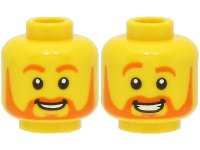 LEGO onderdeel Minifigure, Head Dual Sided Orange Eyebrows and Beard, Smile with Teeth / Large Smile and Raised Eyebrow Pattern - Hollow Stud 3626pb3044