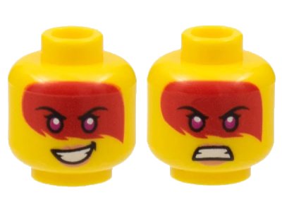 LEGO onderdeel Minifigure, Head Dual Sided Female, Large Red Tattoo, Magenta Eyes, Peach Lips, Smile / Scowl Pattern (Harumi) - Hollow Stud (3626pb3047)