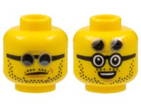 LEGO onderdeel Minifigure, Head Dual Sided Black and Gold Sunglasses, Stubble, Neutral / Open Mouth Smile with Raised Lenses Pattern - Hollow Stud 3626pb3076