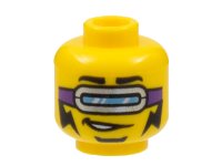 LEGO part Minifigure, Head Black Eyebrows, Silver Goggles with Dark Purple Strap, Black Soul Patch Beard and Lightning Tattoos on Cheeks Pattern - Hollow Stud 3626pb3080