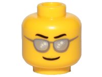LEGO part Minifigure, Head Glasses with Silver Sunglasses, Black Eyebrows Wavy, Thin Grin Pattern - Hollow Stud 3626pb3103
