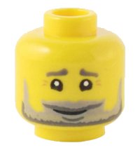 LEGO part Minifigure, Head Dark Bluish Gray Eyebrows, Light Bluish Gray and Dark Bluish Gray Full Beard, Laugh Lines, and White Pupils Pattern - Hollow Stud 3626pb3142