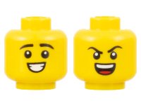 LEGO part Minifigure, Head Dual Sided Black Eyebrows, Smile with Teeth / Angry with Teeth and Tongue Pattern - Hollow Stud 3626pb3176