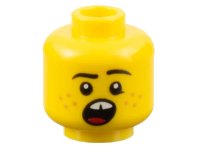 LEGO part Minifigure, Head Black Eyebrows, Medium Nougat Freckles, Open Mouth with Gap in Teeth, Red Tongue Pattern - Hollow Stud 3626pb3184