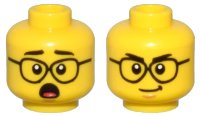 LEGO part Minifigure, Head Dual Sided Black Eyebrows, Glasses, and Open Mouth Shocked / Smirk Pattern - Hollow Stud 3626pb3215