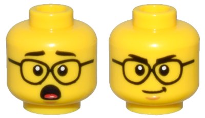 LEGO onderdeel Minifigure, Head Dual Sided Black Eyebrows, Glasses, and Open Mouth Shocked / Smirk Pattern - Hollow Stud (3626pb3215)