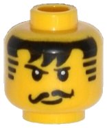 LEGO part Minifigure, Head Moustache Black Bangs, Striped Sideburns, Eyes with White Glints Pattern - Hollow Stud 3626pb3320