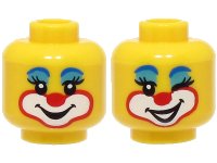 LEGO part Minifigure, Head Dual Sided Female Clown Blue Eyebrows, Medium Azure Eye Shadow, Red Nose, Smile / Open Mouth and Wink Pattern - Hollow Stud (BAM) 3626pb3324