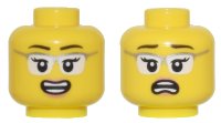 LEGO part Minifigure, Head Dual Sided Female Black Eyebrows, Glasses with Silver Frames and White Lenses, Open Mouth Smile / Scared Pattern - Vented Stud 3626pb3367