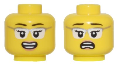 LEGO part Minifigure, Head Dual Sided Female Black Eyebrows, Glasses with Silver Frames and White Lenses, Open Mouth Smile / Scared Pattern - Vented Stud (3626pb3367)