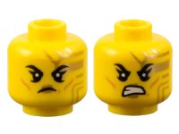 LEGO onderdeel Minifigure, Head Dual Sided Female Black Eyebrows, Gold Circuitry and Lips, Medium Nougat Cheek Lines, Frown / Bared Teeth Pattern - Vented Stud 3626pb3388