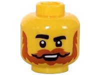 LEGO part Minifigure, Head Black Eyebrows, Dark Orange Beard and Moustache, Open Mouth with Top Teeth Pattern - Vented Stud 3626pb3393