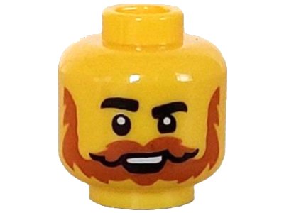 LEGO part Minifigure, Head Black Eyebrows, Dark Orange Beard and Moustache, Open Mouth with Top Teeth Pattern - Vented Stud (3626pb3393)