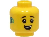 LEGO part Minifigure, Head Black Eyebrows, Medium Nougat Chin Dimple, Open Mouth Smile with Teeth, Dark Turquoise Hearing Aid Pattern - Vented Stud 3626pb3416