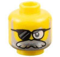 LEGO onderdeel Minifigure, Head Dark Bluish Gray Eye, Black Sunglasses with Clear Left Lens, Light Bluish Gray and Silver Beard and Moustache Pattern - Vented Stud 3626pb3438