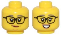 LEGO part Minifigure, Head Dual Sided Female Black Glasses, Dark Bluish Gray Eyebrows, Medium Nougat Lips and Wrinkles, Smirk / Smile Pattern - Vented Stud 3626pb3515