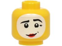 LEGO part Minifigure, Head Black Eyebrows, White Face Paint, Red Lips, Dimples, Lopsided Grin Pattern - Vented Stud (BAM) 3626pb3633