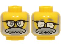 LEGO part Minifigure, Head Dual Sided Silver Eyebrows, Light Bluish Gray Beard, Moustache, Black Glasses with White Lenses, Open Eyes / Sleeping Pattern - Vented Stud (BAM) 3626pb3685