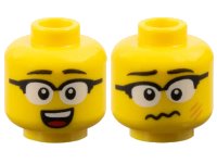 LEGO part Minifigure, Head Dual Sided Black Eyebrows, Glasses with White Lenses, Open Mouth Smile with Top Teeth and Red Tongue / Dizzy with Medium Nougat Scratches Pattern - Vented Stud 3626pb3773