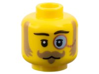 LEGO onderdeel Minifigure, Head Black Eyebrows, Upper Eyelids, Dark Tan Mutton Chops, Curled Moustache and Soul Patch, Copper Monocle with Bright Light Blue Lens, Neutral Pattern - Vented Stud 3626pb3774