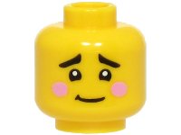 LEGO part Minifigure, Head Black Eyebrows, Bright Pink Cheeks, Worried Lopsided Grin Pattern (BAM) 3626pb3806